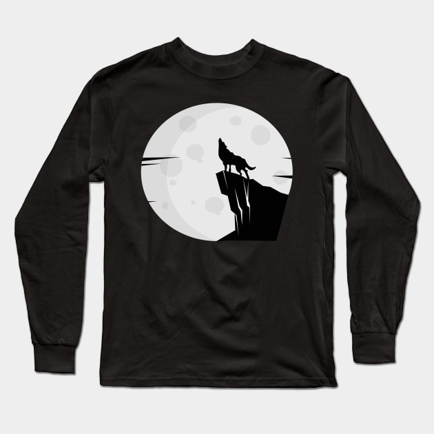 The Howling Wolf and The Full Moon Long Sleeve T-Shirt by Heartfeltarts